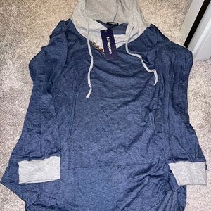 Women's Blue and Gray Hoodie Sweatshirt
